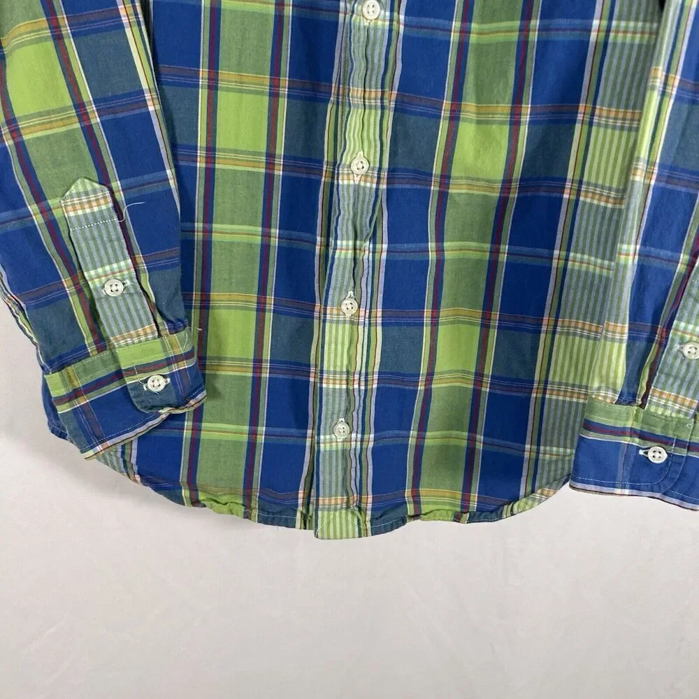 Ralph Lauren Dress Shirt Boys 6 Green Blue Plaid Button Up Long Sleeve Cotton